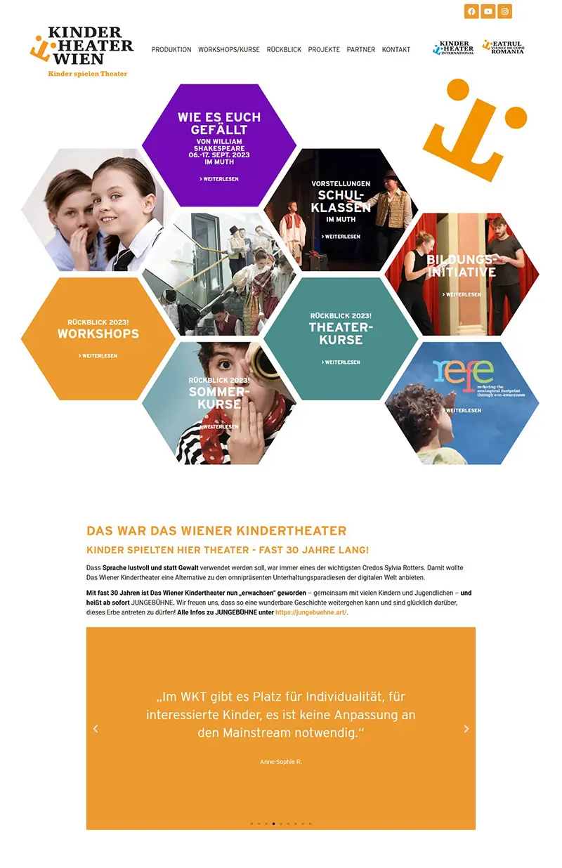 Screenshot der Website kindertheater.com