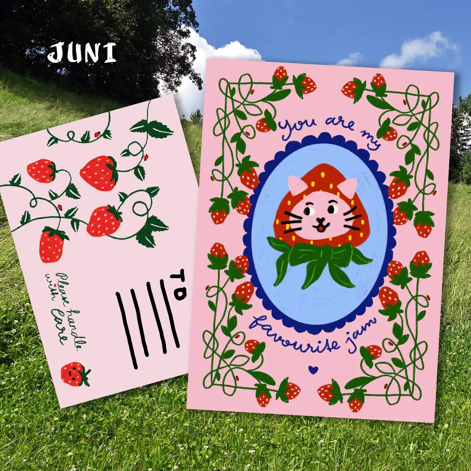 Postkarte und Kuvert in rosa